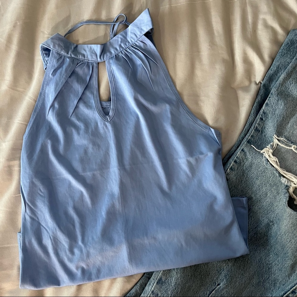 Satin Baby Blue tie neck top